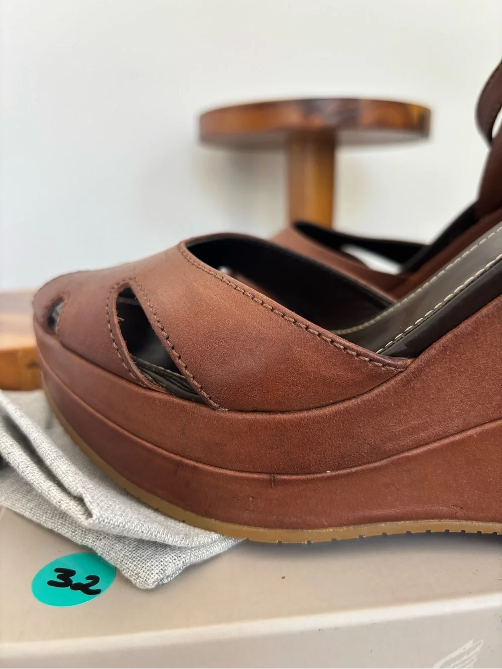 Hogan Brown Leather Wedge Sandals with Ankle Strap, sz 39 Made in Italy